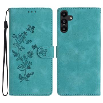 Picture of For Samsung Galaxy A15 Flower Butterfly Embossing Pattern Leather Phone Case (Sky Blue)