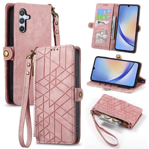 Samsung Galaxy A42 5G Pink Leather Zipper Wallet Phone Case - 1