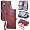 Samsung Galaxy A11 Geometric Zipper Wallet Leather Phone Case (Red) - 1