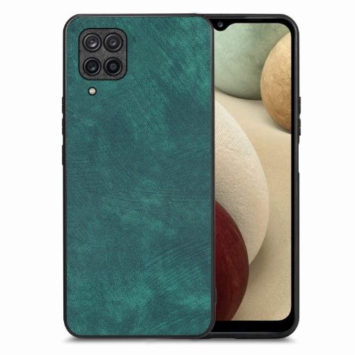 Samsung Galaxy A12 Vintage Leather PC Back Cover Phone Case Green - 1