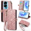 Pink Geometric Zipper Wallet Leather Phone Case - For Honor 90 Lite / X50i - 1