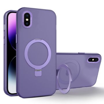iPhone XS Max MagSafe Metal Holder Frosted Translucent Phone Case - Dark Purple - 1