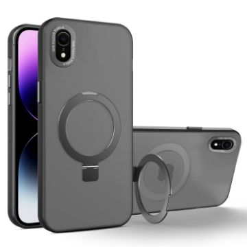 iPhone XR MagSafe Metal Holder Frosted Translucent Phone Case Black - 1