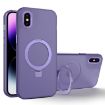 iPhone XS/X MagSafe Metal Holder Frosted Translucent Phone Case - Dark Purple - 1