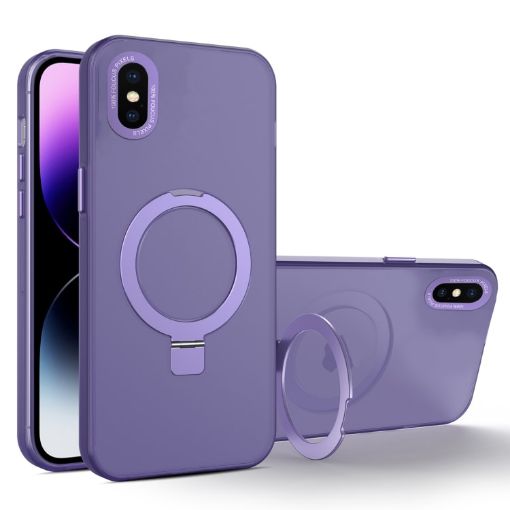 iPhone XS/X MagSafe Metal Holder Frosted Translucent Phone Case - Dark Purple - 1