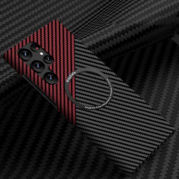 Samsung Galaxy S23 Ultra 5G Carbon Fiber MagSafe Phone Case (Black Red) - 1