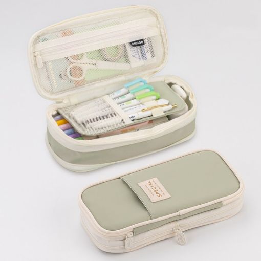 Angoo Macaron Double-layer Pencil Case Stationery Box Green - 1