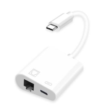 NK-1035 TC USB-C Male to Ethernet + Power Female Adapter - 1