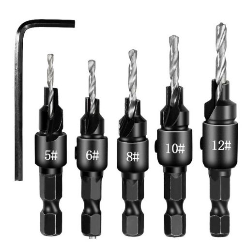 5 PCS Countersink Woodworking Drill Bit Set Hexagon Screw Tool - 1