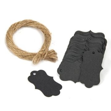 Picture of 2 Packs Gift Packaging Tag With Twine (100 PCS/Pack Black)