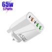 65W Dual PD Type-C + 3 x USB Multi Port Charger, UK Plug - White - 2