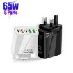 65W Dual PD Type-C + 3 x USB Multi Port Charger, UK Plug - White - 3