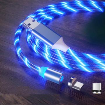 Picture of 2 in 1 USB to Type-C / USB-C + Micro USB Magnetic Absorption Colorful Streamer Charging Cable, Length: 1m (Blue Light)