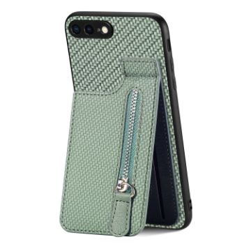 Carbon Fiber Vertical Flip Zipper Phone Case for iPhone SE 2022/2020/7/8 - Green - 1