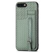 Carbon Fiber Vertical Flip Zipper Phone Case for iPhone SE 2022/2020/7/8 - Green - 2