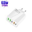 65W Dual PD Type-C + 3 x USB Multi Port Charger EU Plug White - 2