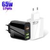 65W Dual PD Type-C + 3 x USB Multi Port Charger EU Plug White - 3