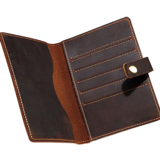 Genuine Leather Passport Holder Vintage Card Holder - Dark Coffee - 1