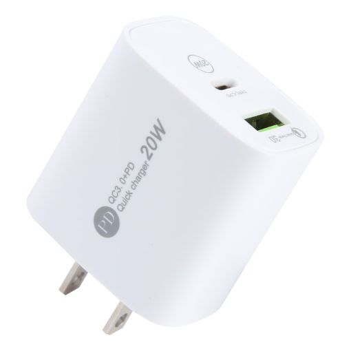 PD 20W USB-C Fast Charger + QC 3.0 USB Interface - US Plug - 1