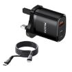 Yesido YC51 30W USB-C/Type-C + USB Travel Charger + Cable, UK Plug - 1