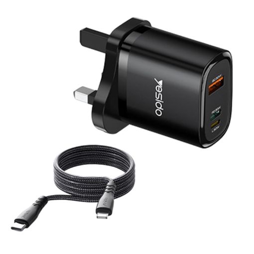 Yesido YC51 30W USB-C/Type-C + USB Travel Charger + Cable, UK Plug - 1