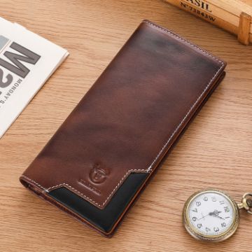 Bull Captain Men Oil Wax Leather Long Wallet - Flame Coffee - 1