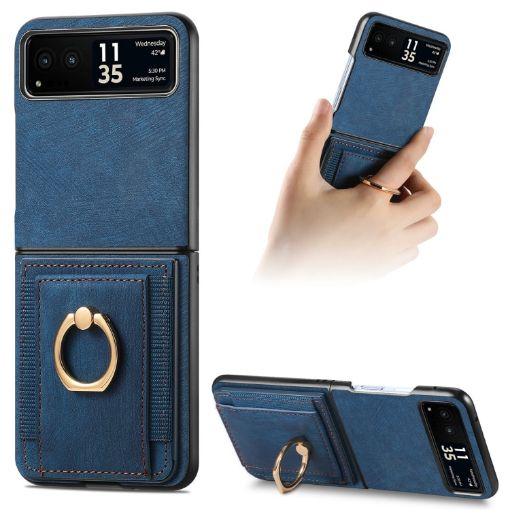 Motorola Razr 40 Ultra Retro Wallet Phone Case (Blue) - 1