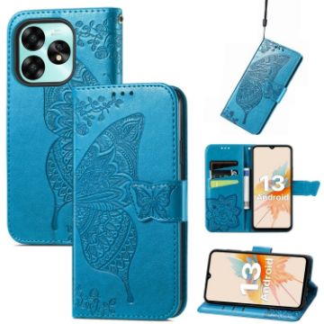 UMIDIGI G5/G5A Blue Leather Phone Case - Butterfly Love Flower Embossed - 1