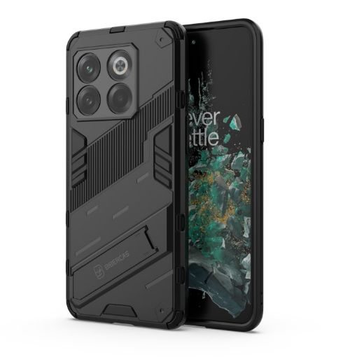 OnePlus 10T 5G Punk Armor Phone Case with Holder - Black - 1