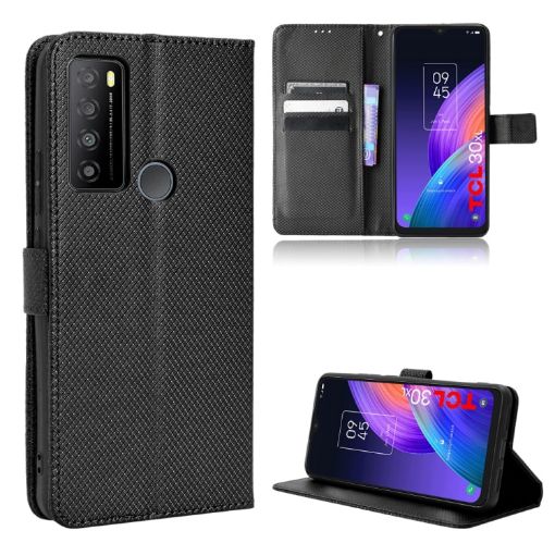 TCL 30 XL Leather Phone Case - Black Diamond Texture - 1