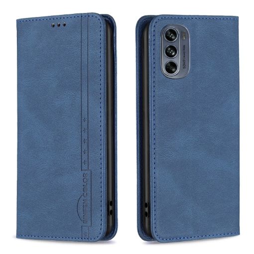 Motorola Moto G62 RFID Blocking Leather Phone Case (Blue) - 1