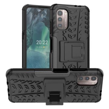 Nokia G21 4G Tire Texture TPU + PC Phone Case with Holder - Black - 1