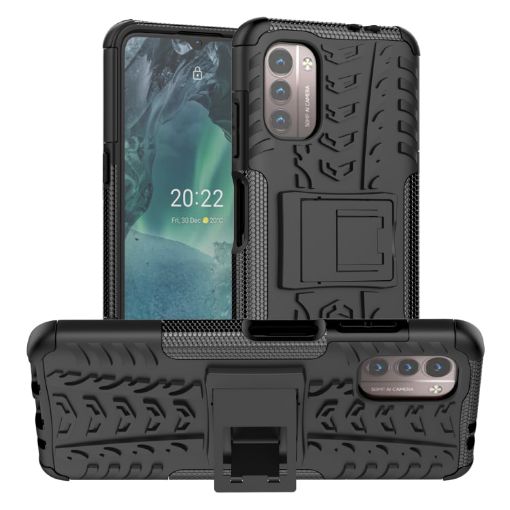 Nokia G21 4G Tire Texture TPU + PC Phone Case with Holder - Black - 1