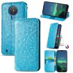 Nokia 1.4 Blue Mandala Leather Case with Holder & Card Slots - 1