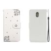 Nokia 3 Rhinestone Leather Case - Card Slot & Wallet - Diagonal Flower - 1