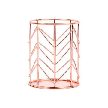 Picture of Hollow Iron Pen Holder Makeup Brushes Storage Desk Organizer Container (Rose Gold)