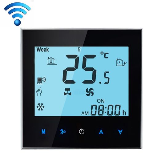 LCD Display Air Conditioning 4-Pipe Programmable Room Thermostat - Black - 1