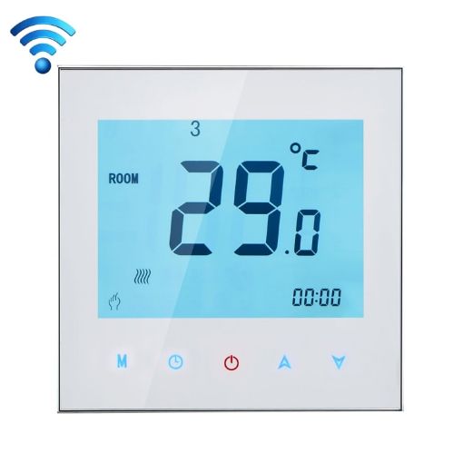 16A WiFi Heating Thermostat w/ Touch LCD & Sensor - White - 1
