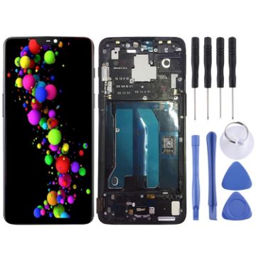 OnePlus 6 Digitizer Full Assembly with Frame OEM LCD Screen - Black - 1