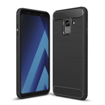 Galaxy A8 (2018) Black Carbon Fiber TPU Back Case - 1