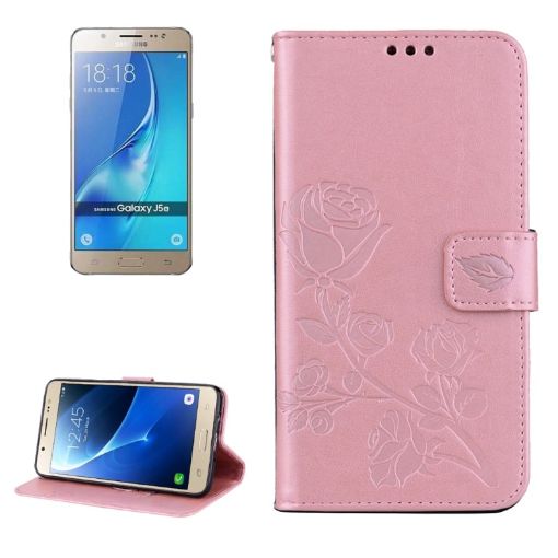 Galaxy J5 (2016) Roses Pressed Flowers Flip Leather Case - Rose Gold - 1