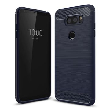 LG V30 Carbon Fiber Shockproof TPU Rugged Armor Case - Navy - 1