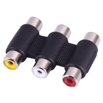 Female to Female AV 3 RCA Audio Video Coupler Adapter - Black - 1