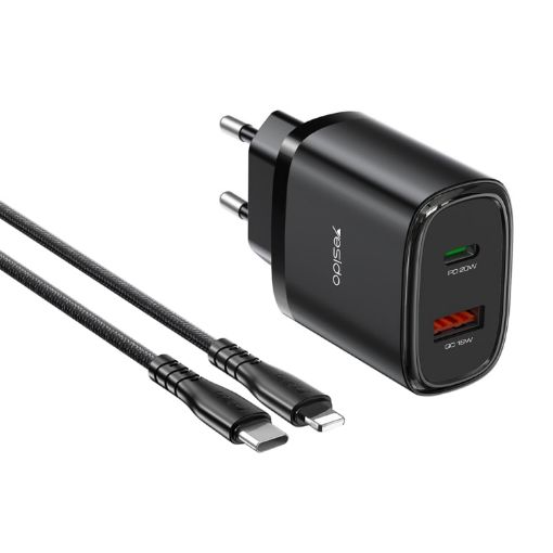 Yesido YC47 USB-C/Type-C + USB Travel Charger with 1m Cable - 1