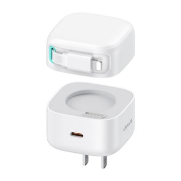 USAMS PD35W Dual Port GaN Fast Charger, US Plug (White) - 1