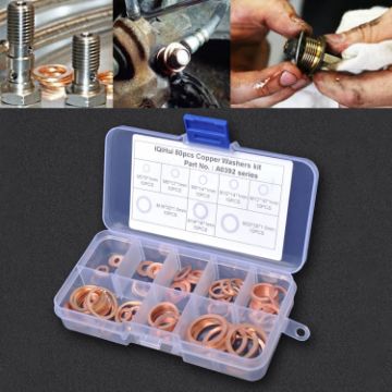 Picture of 80 PCS O Shape Solid Copper Crush Washers Assorted Oil Seal Flat Ring Kit for Car/Boat /Generators