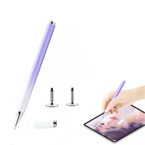 AT-28 Macarone Color Stylus Pen with 2 Pen Head (Purple) - 1
