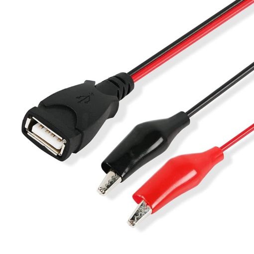 USB-A Female To 2 x Crocodile Clip Power Extension Cable, 0.5m - 1