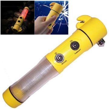 4 in 1 Multi Function Flashlight Alarm Emergency Hammer LED Flash Light (Yellow) - 1