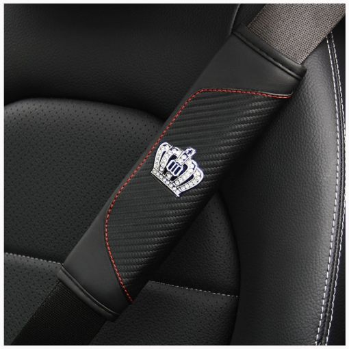 Carbon Fiber Leather Car Seat Belt Cover Shoulder Protection - Crown Black - 1